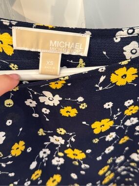 Michael Kors Navy Floral Top with Yellow & White Blooms